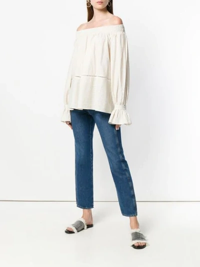 Shop Zeus + Dione Atros Off Shoulder Blouse In Neutrals