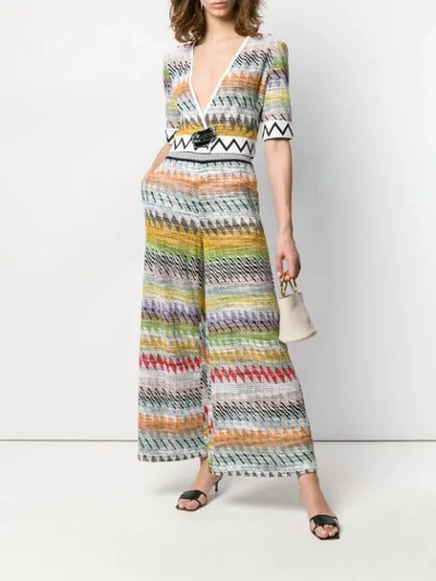 Shop Missoni Embroidered Palazzo Trousers In White