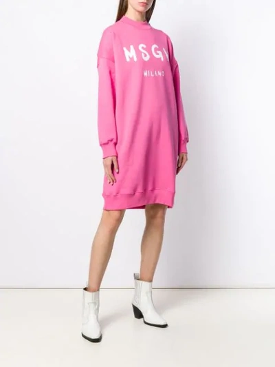 Shop Msgm Logo Print Sweater Dress In Pink