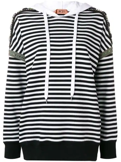 Shop N°21 Striped Embellished Hoodie In White