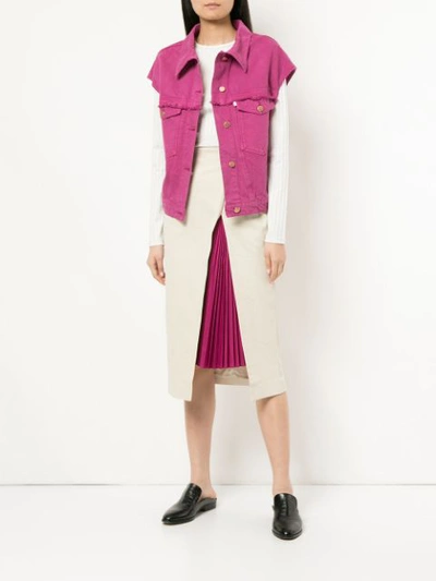 Shop Aalto Sleeveless Denim Jacket In Pink