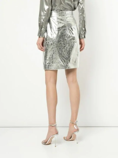 Shop Ralph Lauren Cracked Effect Straight Skirt In Metallic