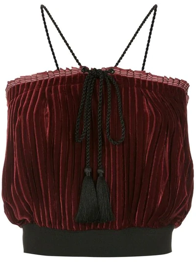 Shop À La Garçonne Velvet Pleated Blouse In Red