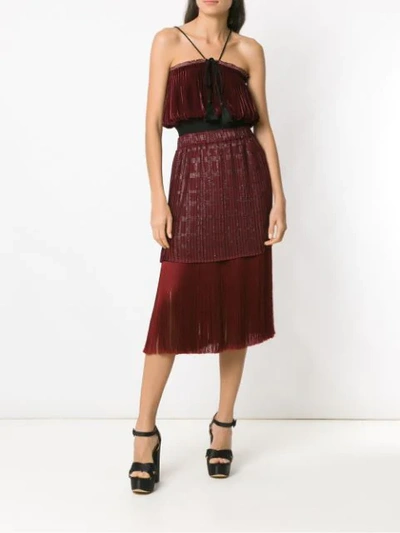 Shop À La Garçonne Velvet Pleated Blouse In Red