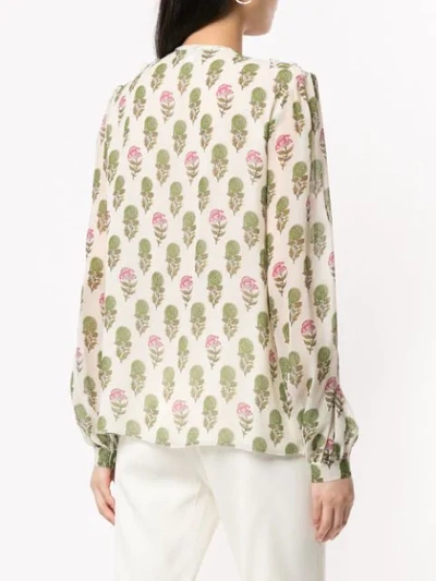 Shop Giambattista Valli Floral Ruffle Blouse In Neutrals