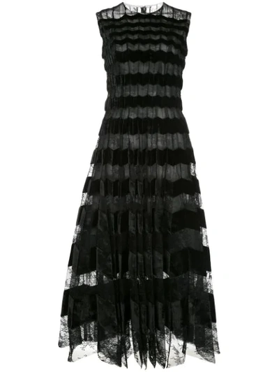 Shop Oscar De La Renta Velour Panelled Lace Long Dress In Black