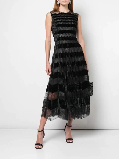 Shop Oscar De La Renta Velour Panelled Lace Long Dress In Black