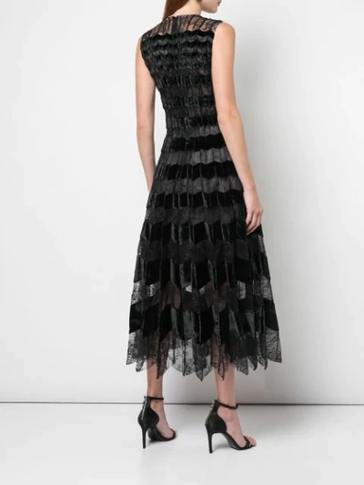 Shop Oscar De La Renta Velour Panelled Lace Long Dress In Black
