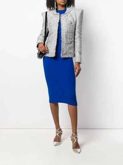 Shop Balmain Tweed Blazer In Silver