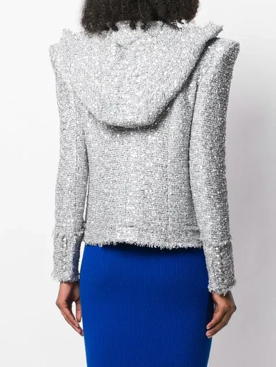 Shop Balmain Tweed Blazer In Silver