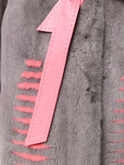 Shop Liska Judit Belted Fur Coat In Grey