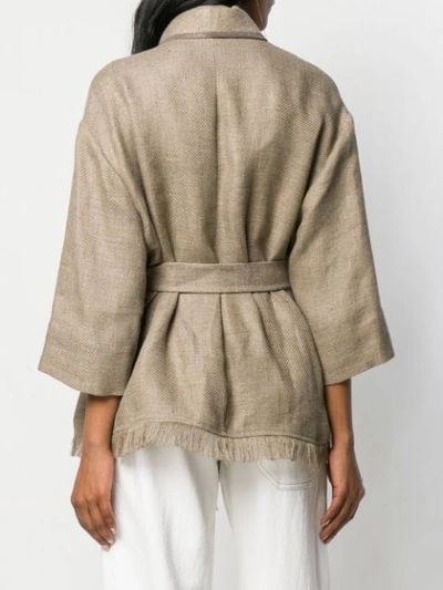 Shop Brunello Cucinelli Wrap Style Jacket In Neutrals