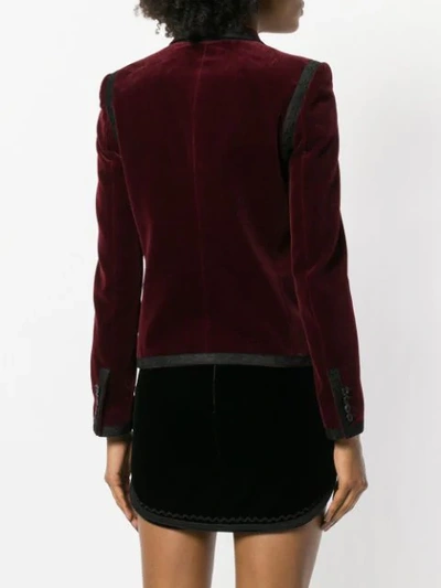 Shop Saint Laurent Boxy Embroidered Velvet Blazer In Red