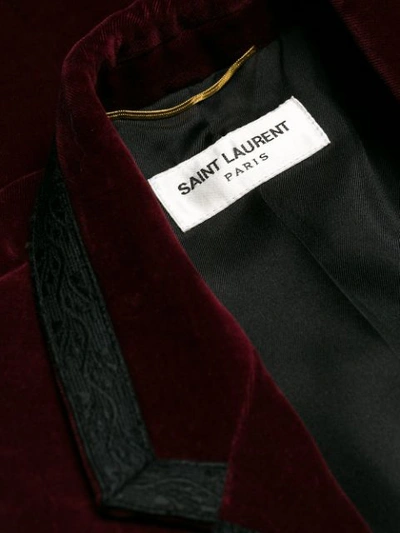 Shop Saint Laurent Boxy Embroidered Velvet Blazer In Red