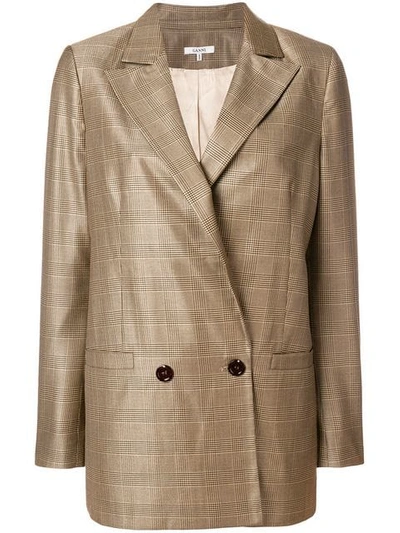 Shop Ganni Check Double-breasted Blazer In Brown