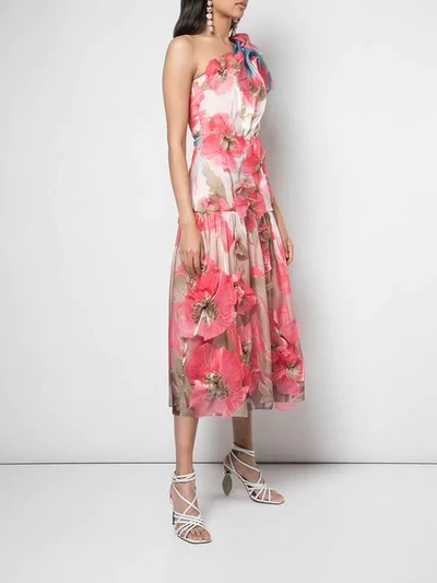 Shop Peter Pilotto One Shoulder Floral Embroidered Dress In Pink