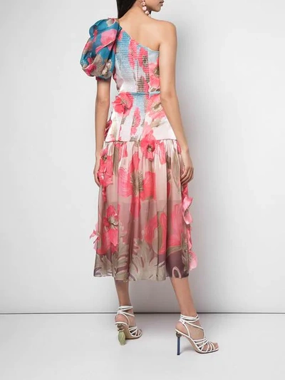 Shop Peter Pilotto One Shoulder Floral Embroidered Dress In Pink