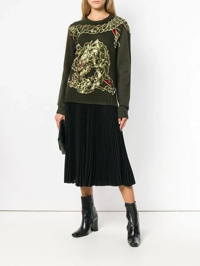 Shop P.a.r.o.s.h Dragon Sequin Embroidered Jumper In Green