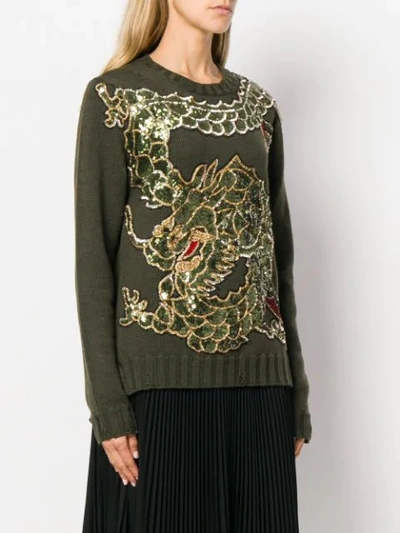 Shop P.a.r.o.s.h Dragon Sequin Embroidered Jumper In Green