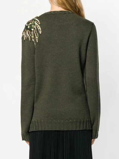 Shop P.a.r.o.s.h Dragon Sequin Embroidered Jumper In Green