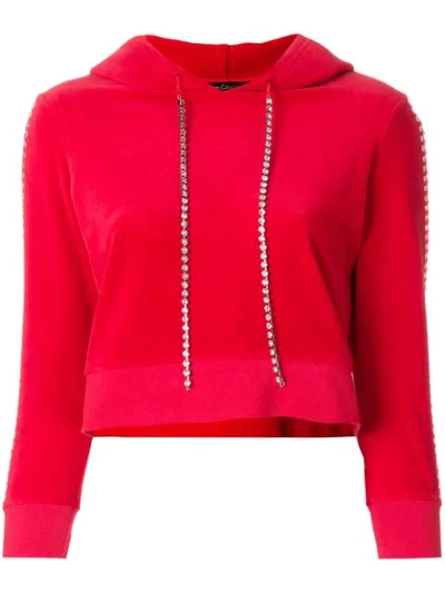 Shop Juicy Couture Swarovski Embellished Velour Hoodie In Red
