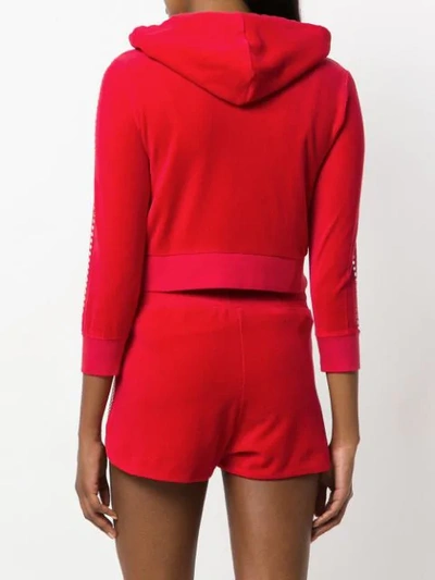 Shop Juicy Couture Swarovski Embellished Velour Hoodie In Red