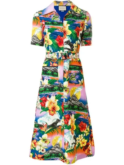 Shop Gucci Hawaiian Print Dress In Multicolour