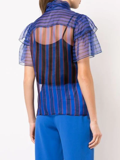 Shop Alice And Olivia Striped Ruffle Blouse In Blue