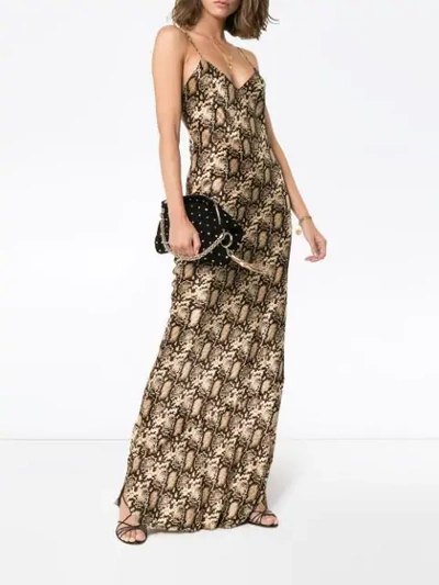 Shop Nili Lotan V-neck Snake-print Maxi Dress In Brown