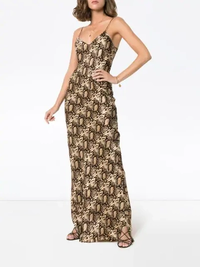 Shop Nili Lotan V-neck Snake-print Maxi Dress In Brown