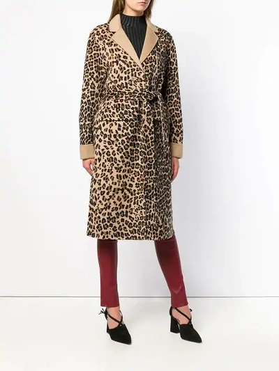 Shop P.a.r.o.s.h Leopard Single Breasted Coat In Brown