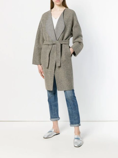 Shop Fabiana Filippi Belted Robe Coat In Grey