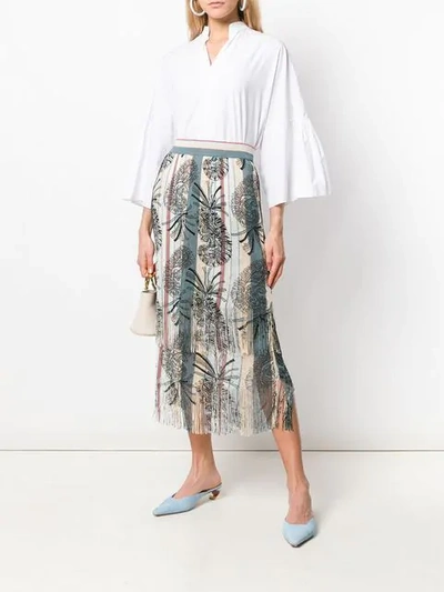 Shop Etro Paisley Print Pleated Maxi Skirt In Blue