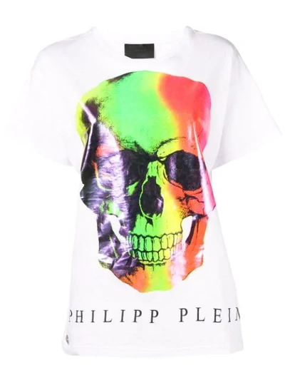 Shop Philipp Plein Logo Skull Print T In White