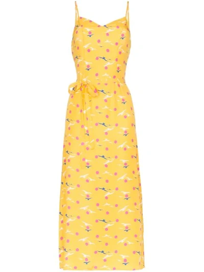 Shop Hvn Josephine Seagull Print Midi Dress In Yellow