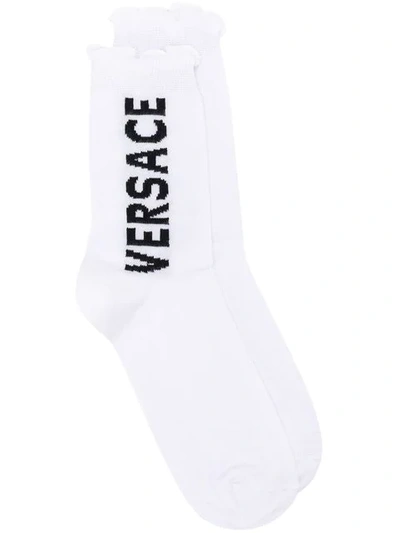 Shop Versace Intarsia Logo Socks In White