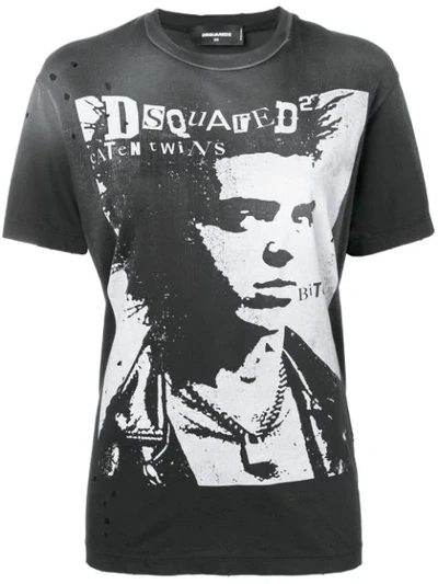 Shop Dsquared2 Punk Portrait T-shirt In Grey