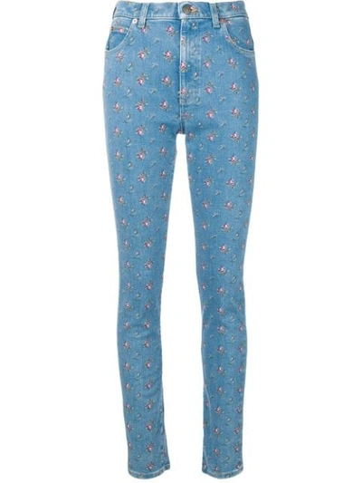 Shop Gucci Floral Print Skinny Jeans In 4206 Blue/multi
