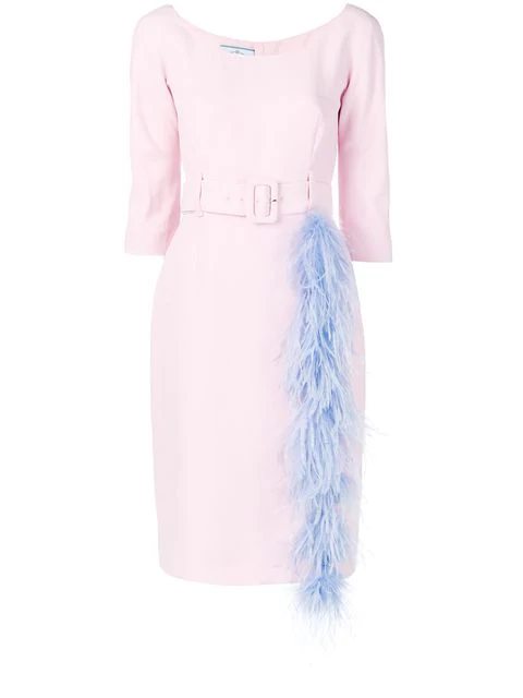pink feather trim dress