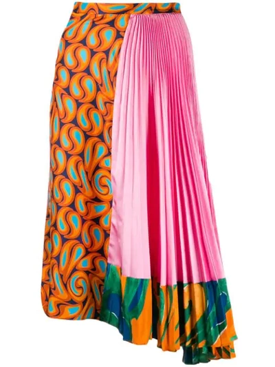 Shop Marni Asymmetric Contrast Print Skirt In Orange