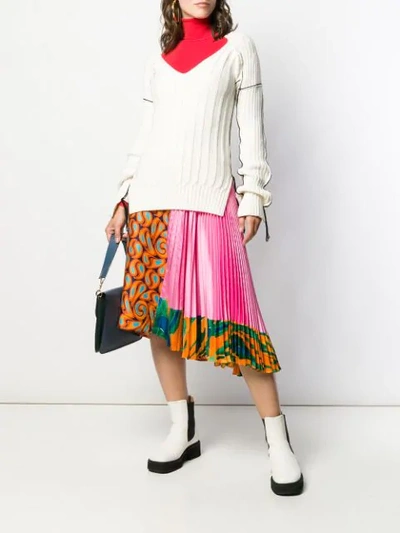 MARNI ASYMMETRIC PLEATED PRINT SKIRT - 橘色