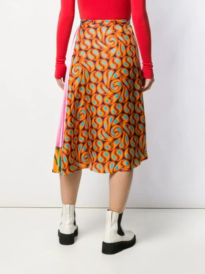 Shop Marni Asymmetric Contrast Print Skirt In Orange