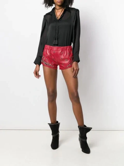 Shop Saint Laurent Bandana Embroidered Shorts In Red