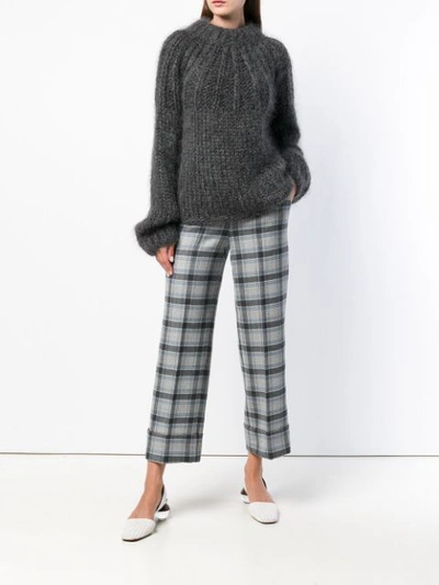 Shop Incotex Checkered High Waist Trousers - Grey