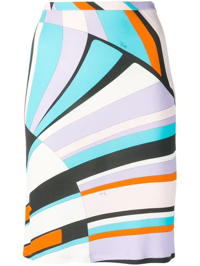 Shop Emilio Pucci Geometric Print Pencil Skirt - Blue