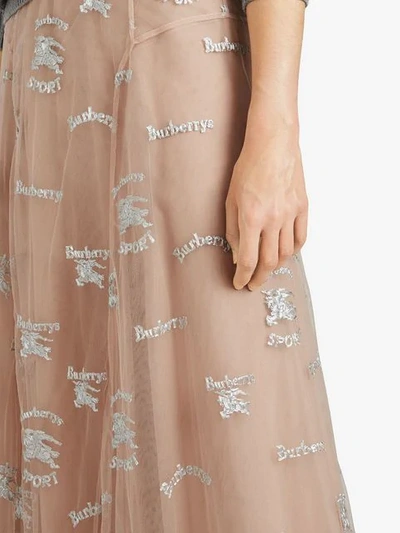 Shop Burberry Equestrian Knight Embroidered Tulle Skirt In Neutrals