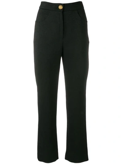 Shop Balmain High-waisted Straight-leg Trousers In Black