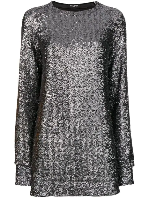 Balmain Sequin Embroidered Mini Dress In Metallic | ModeSens