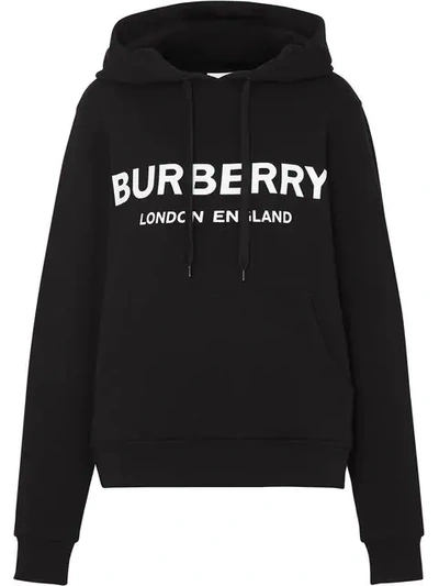 Shop Burberry Logo Print Hooded Sweatshirt In Black