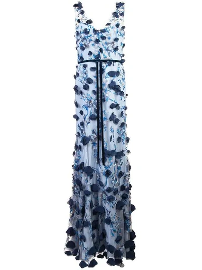 Shop Marchesa Notte Embroidered Flower Dress In Light Blue